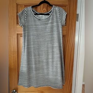Gray and white striped T-shirt dress